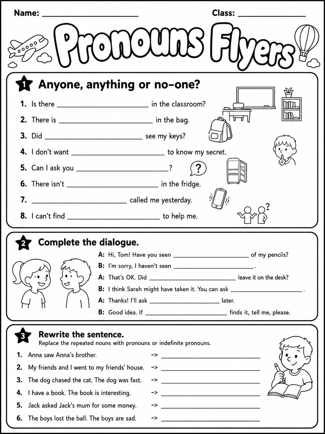Pronouns Flyers Vocabulary Worksheet Pack page 4 printable worksheet preview