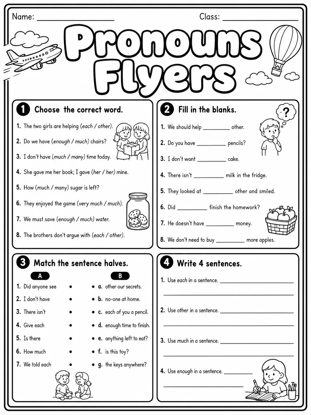 Pronouns Flyers Vocabulary Worksheet Pack page 5 printable worksheet preview