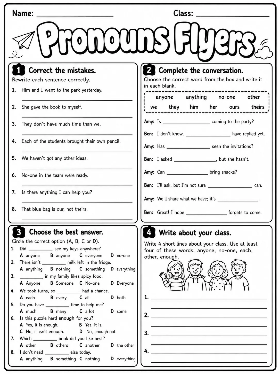 Pronouns Flyers Vocabulary Worksheet Pack page 7 printable worksheet preview