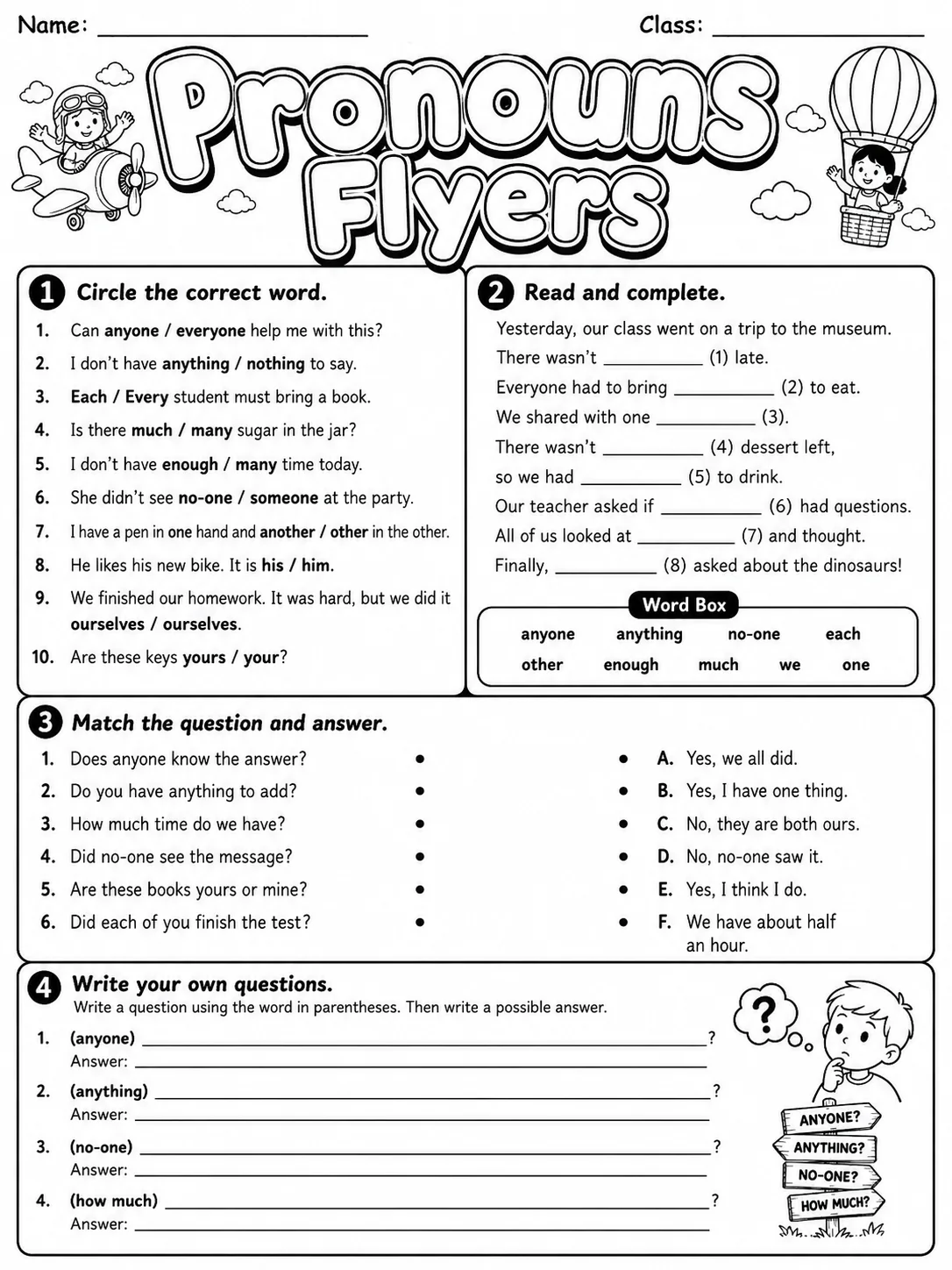 Pronouns Flyers Vocabulary Worksheet Pack page 8 printable worksheet preview