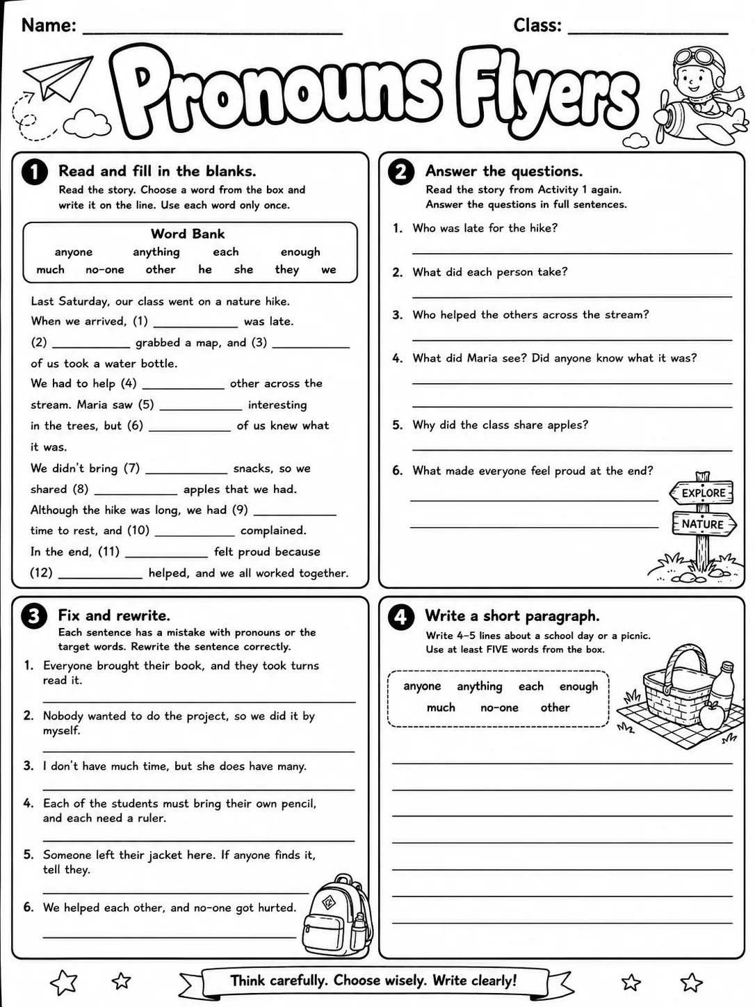 Pronouns Flyers Vocabulary Worksheet Pack page 9 printable worksheet preview