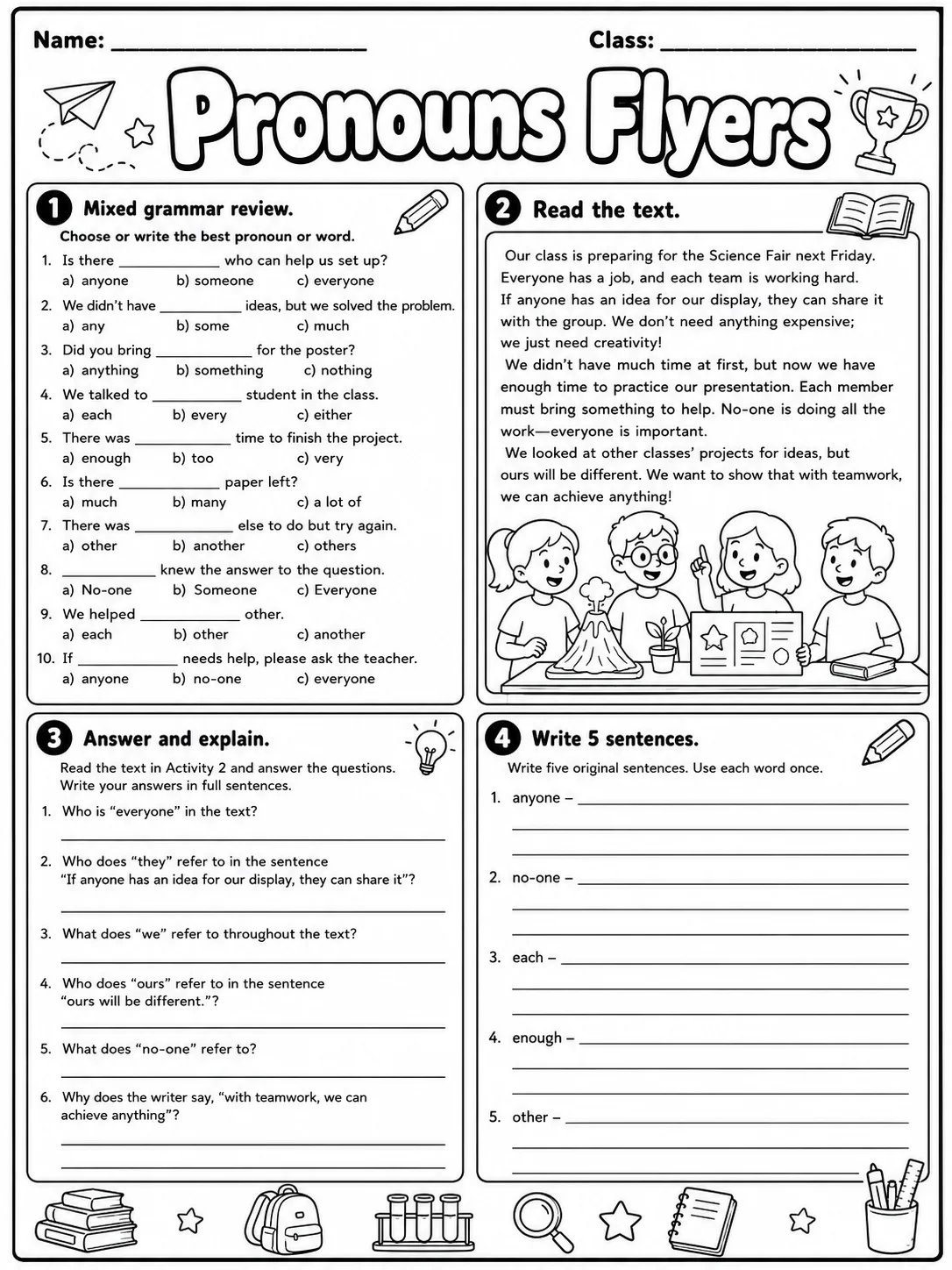 Pronouns Flyers Vocabulary Worksheet Pack page 10 printable worksheet preview