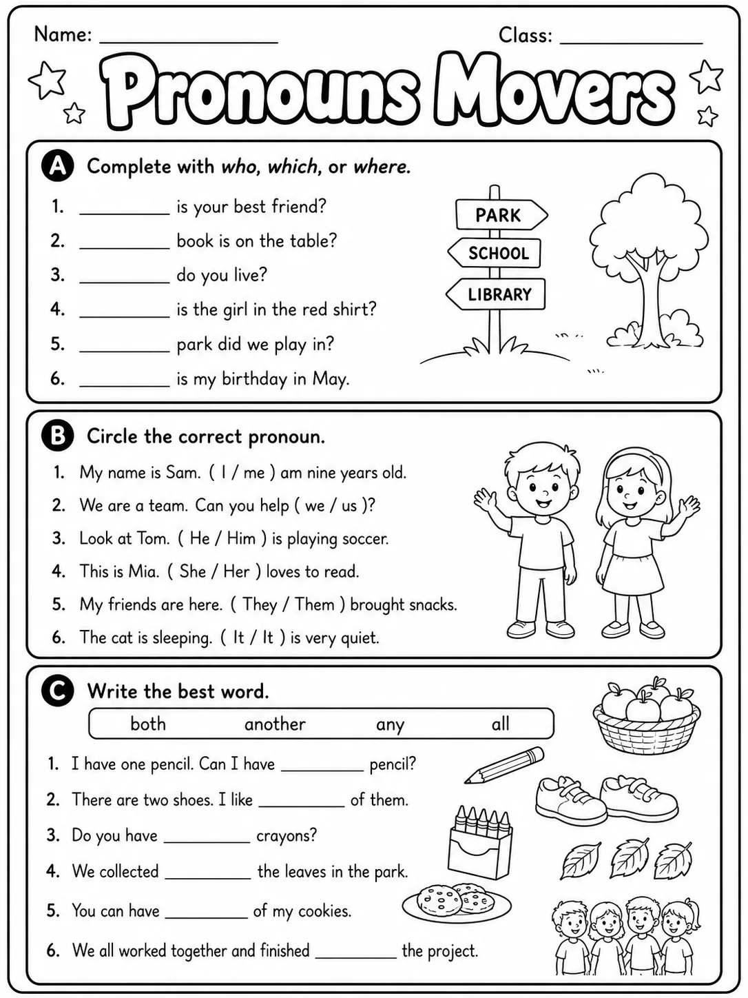 Pronouns Movers Vocabulary Worksheet Pack page 2 printable worksheet preview