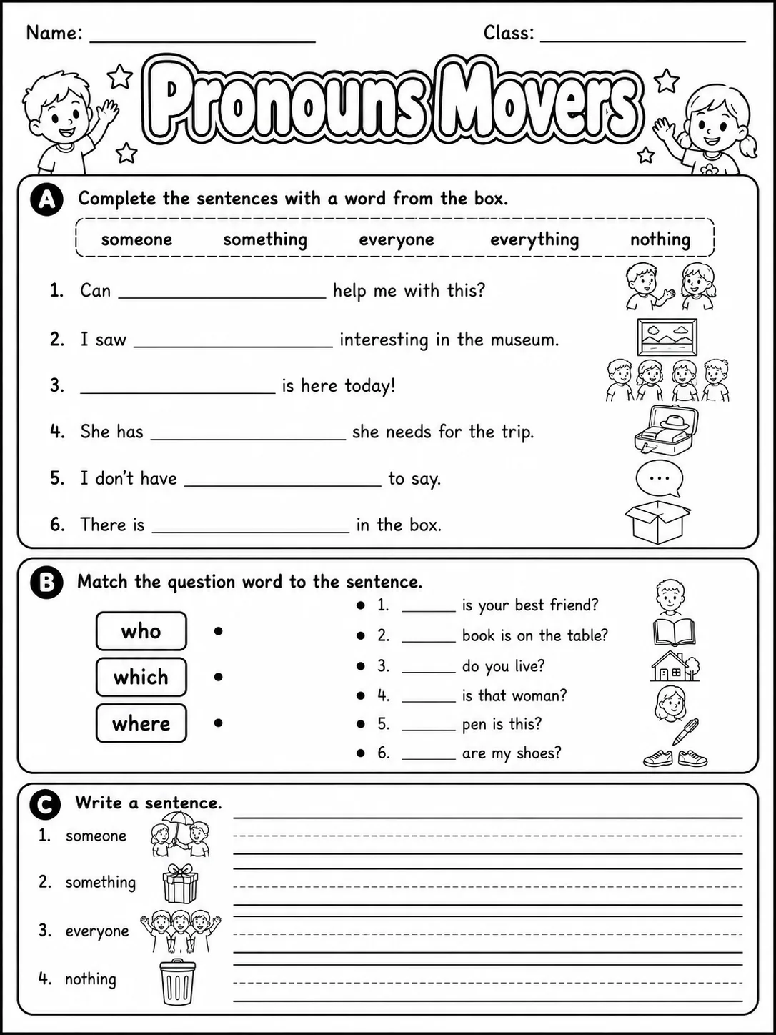 Pronouns Movers Vocabulary Worksheet Pack page 3 printable worksheet preview