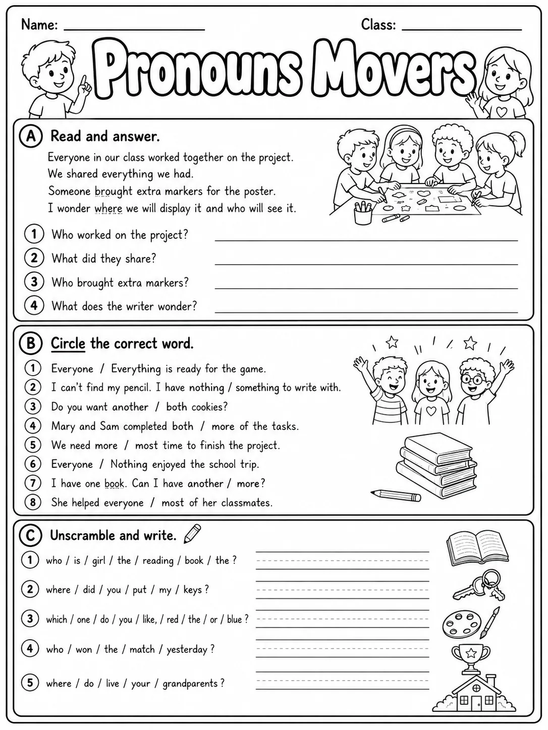 Pronouns Movers Vocabulary Worksheet Pack page 5 printable worksheet preview