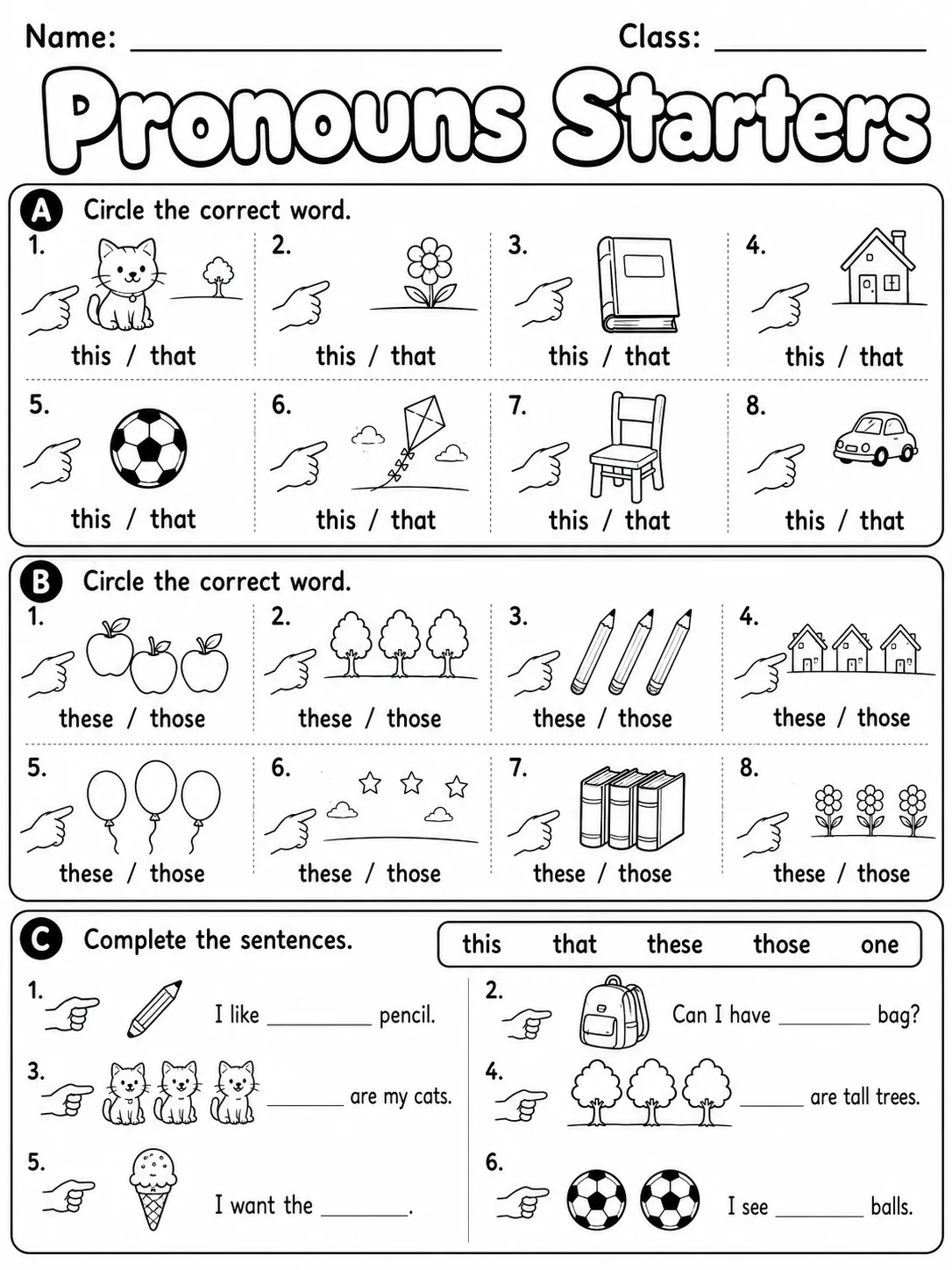 Pronouns Starters Vocabulary Worksheet Pack page 5 printable worksheet preview