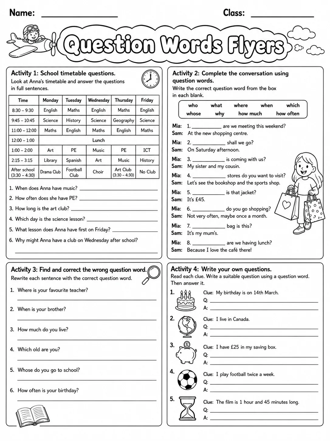Question Words Flyers Vocabulary Worksheet Pack page 6 printable worksheet preview