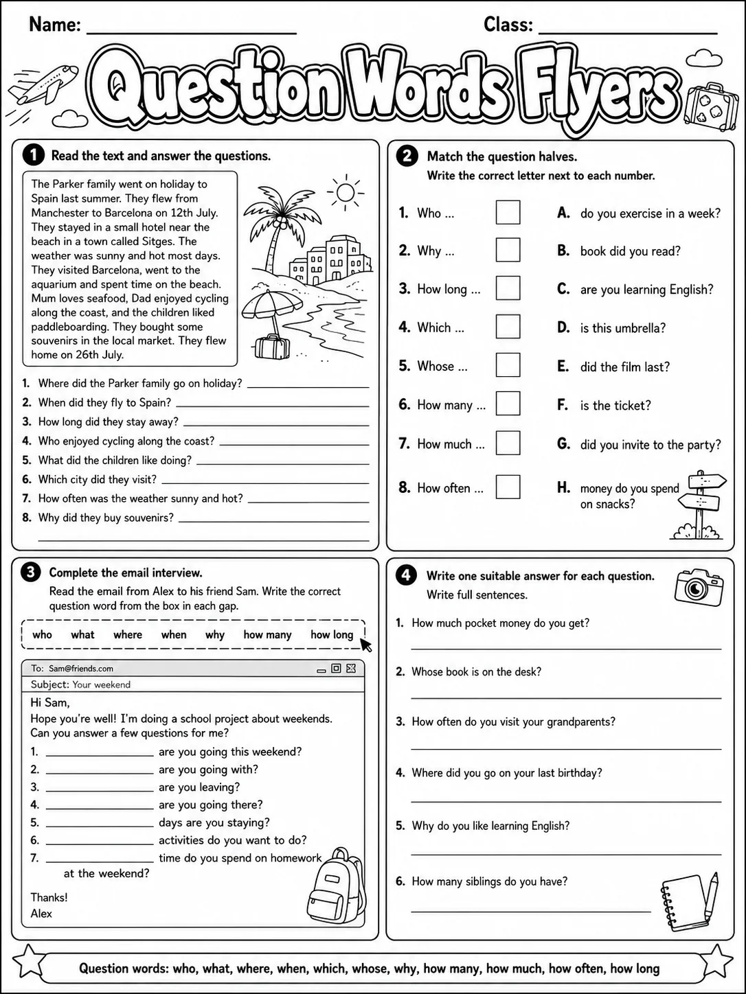 Question Words Flyers Vocabulary Worksheet Pack page 7 printable worksheet preview