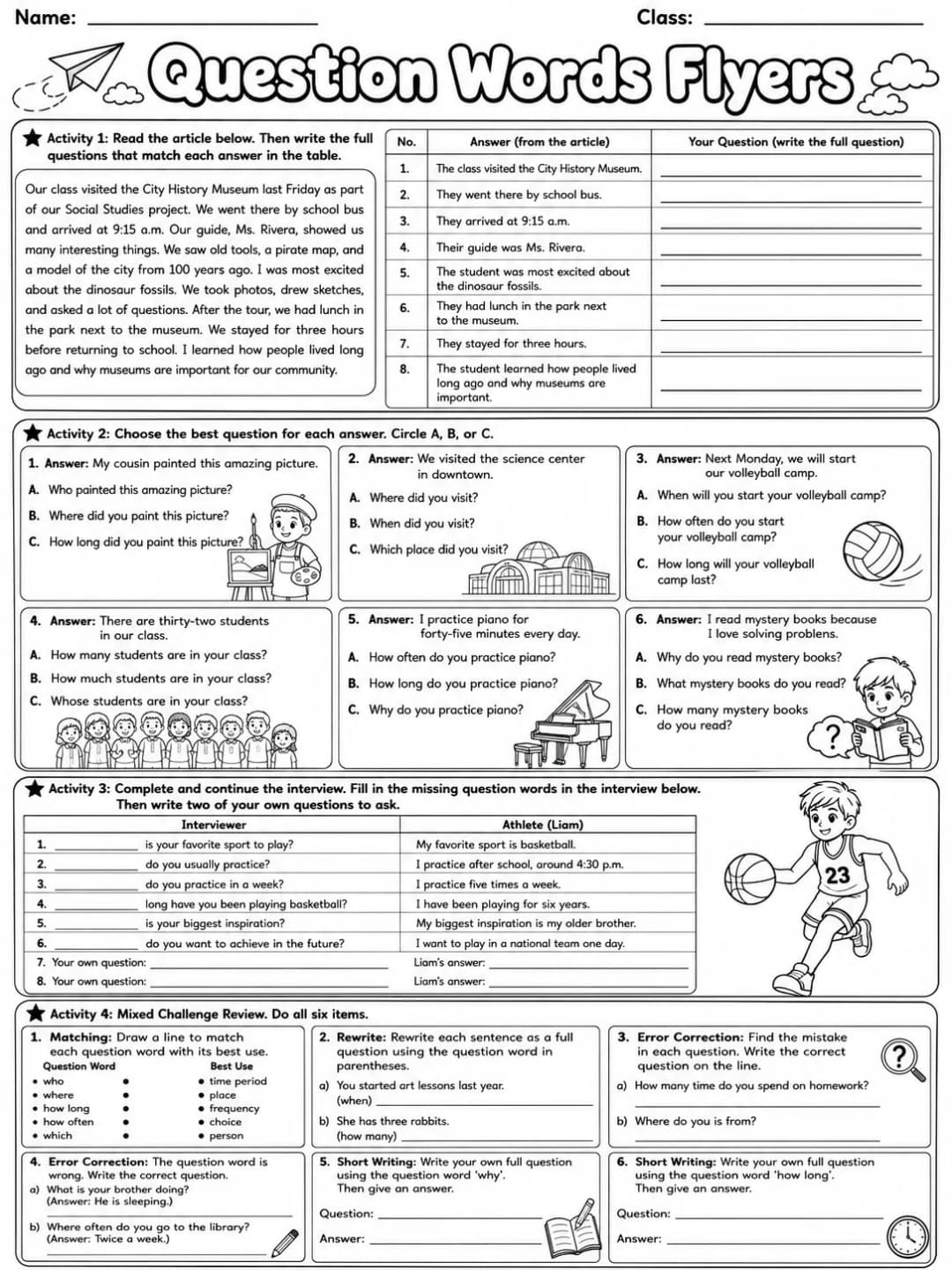 Question Words Flyers Vocabulary Worksheet Pack page 10 printable worksheet preview