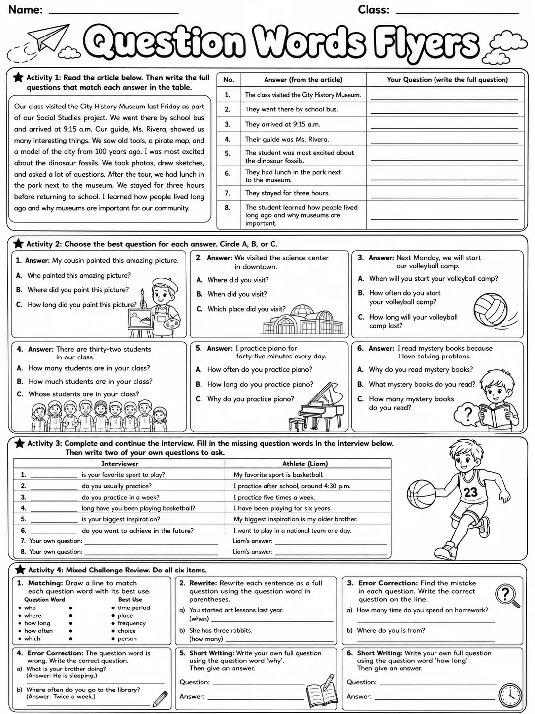 Question Words Flyers Vocabulary Worksheet Pack page 10 printable worksheet preview