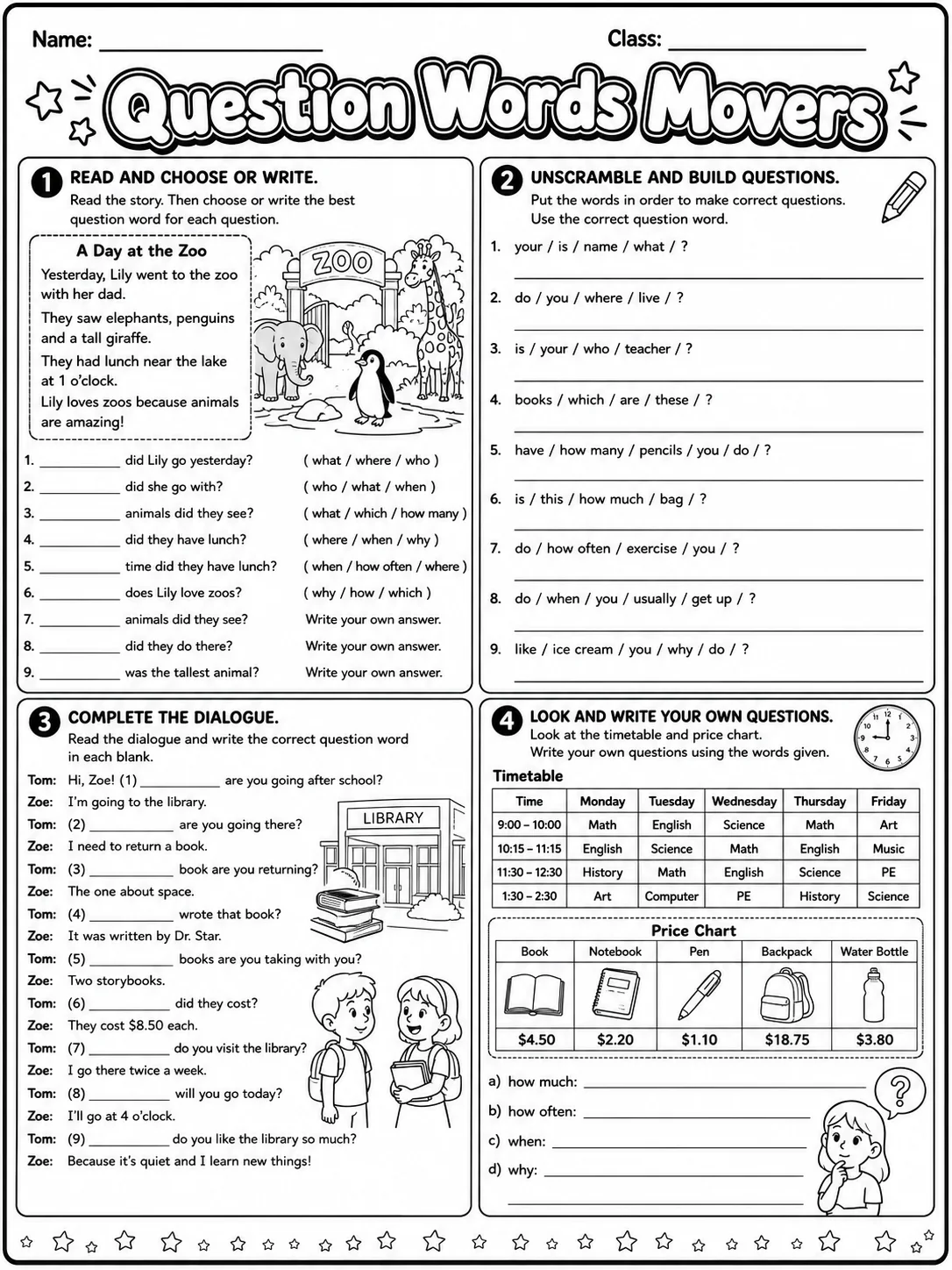 Question Words Movers Vocabulary Worksheet Pack page 10 printable worksheet preview