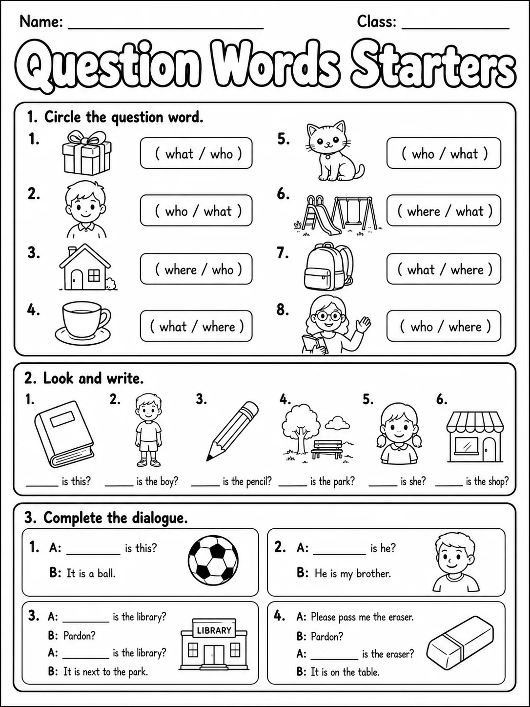 Question Words Starters Vocabulary Worksheet Pack page 2 printable worksheet preview