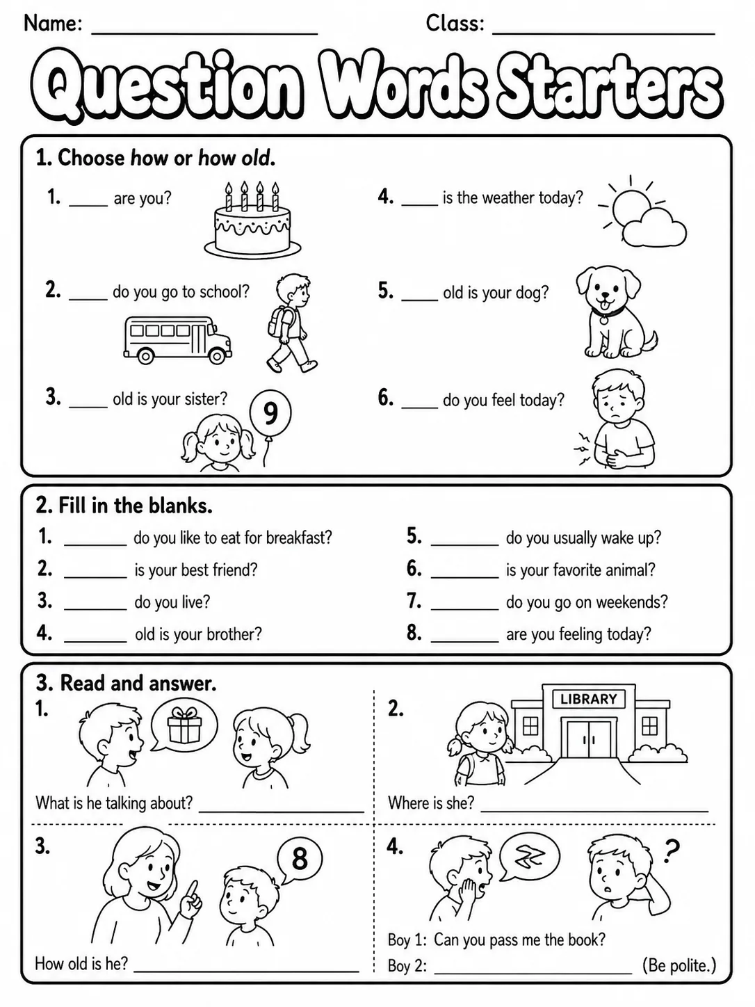 Question Words Starters Vocabulary Worksheet Pack page 4 printable worksheet preview