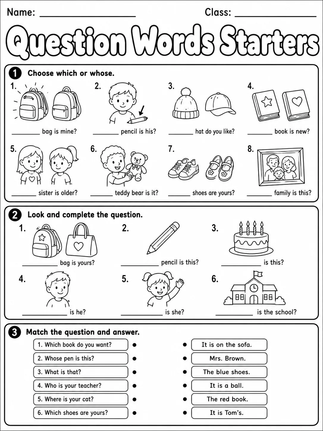 Question Words Starters Vocabulary Worksheet Pack page 5 printable worksheet preview
