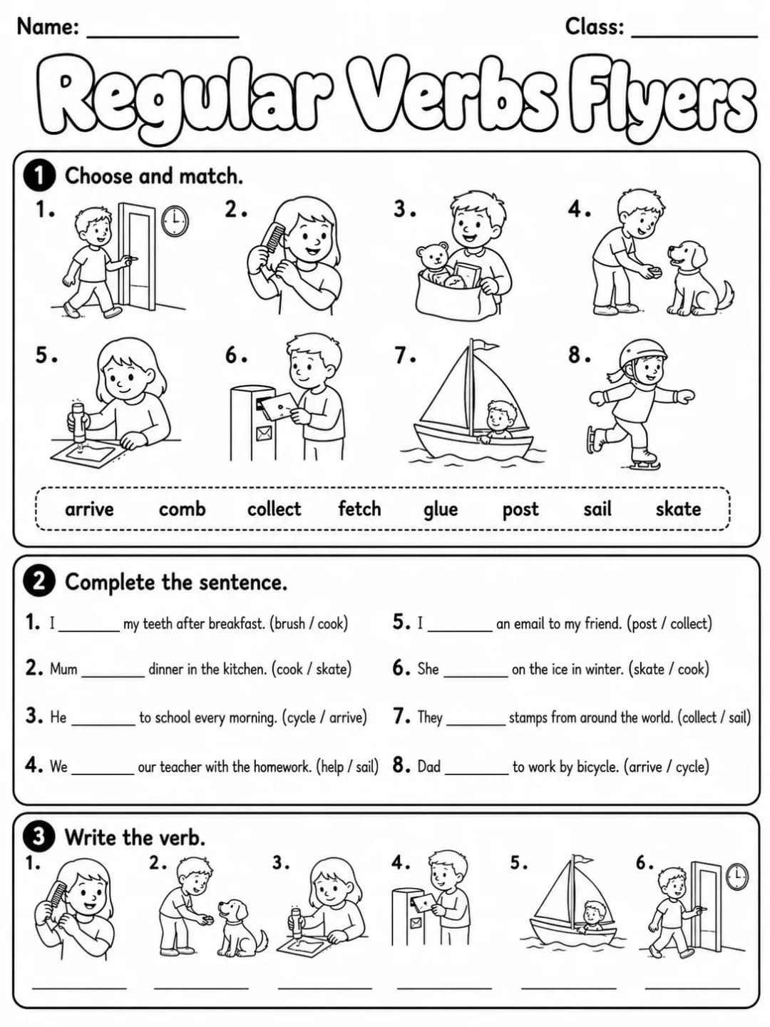 Regular Verbs Flyers Vocabulary Worksheet Pack page 2 printable worksheet preview