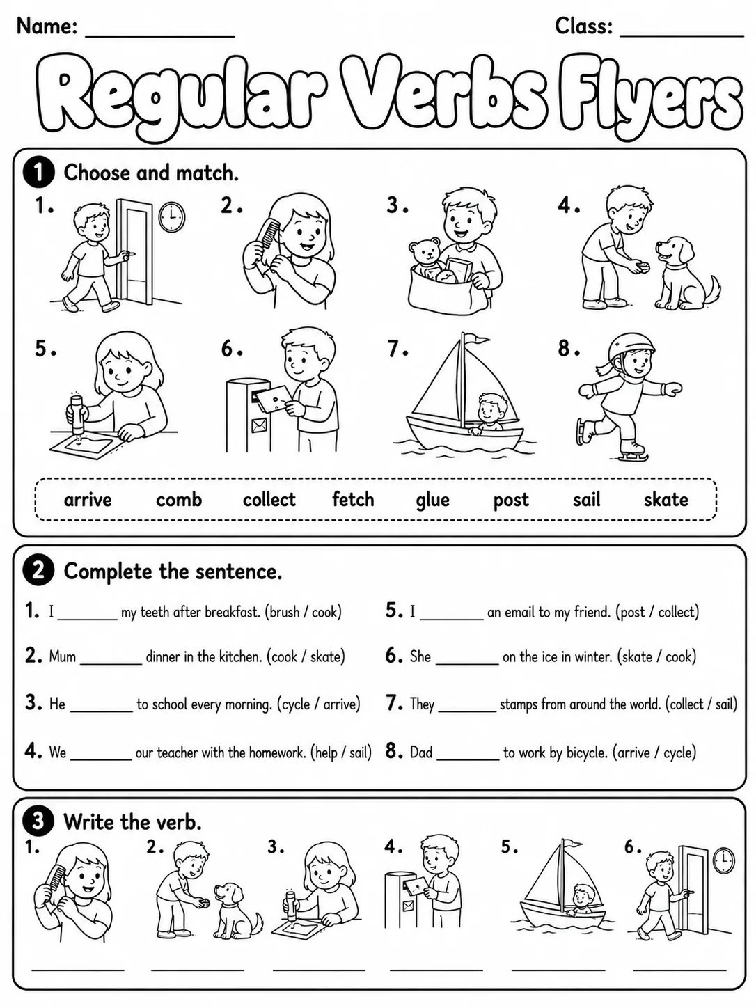 Regular Verbs Flyers Vocabulary Worksheet Pack page 2 printable worksheet preview