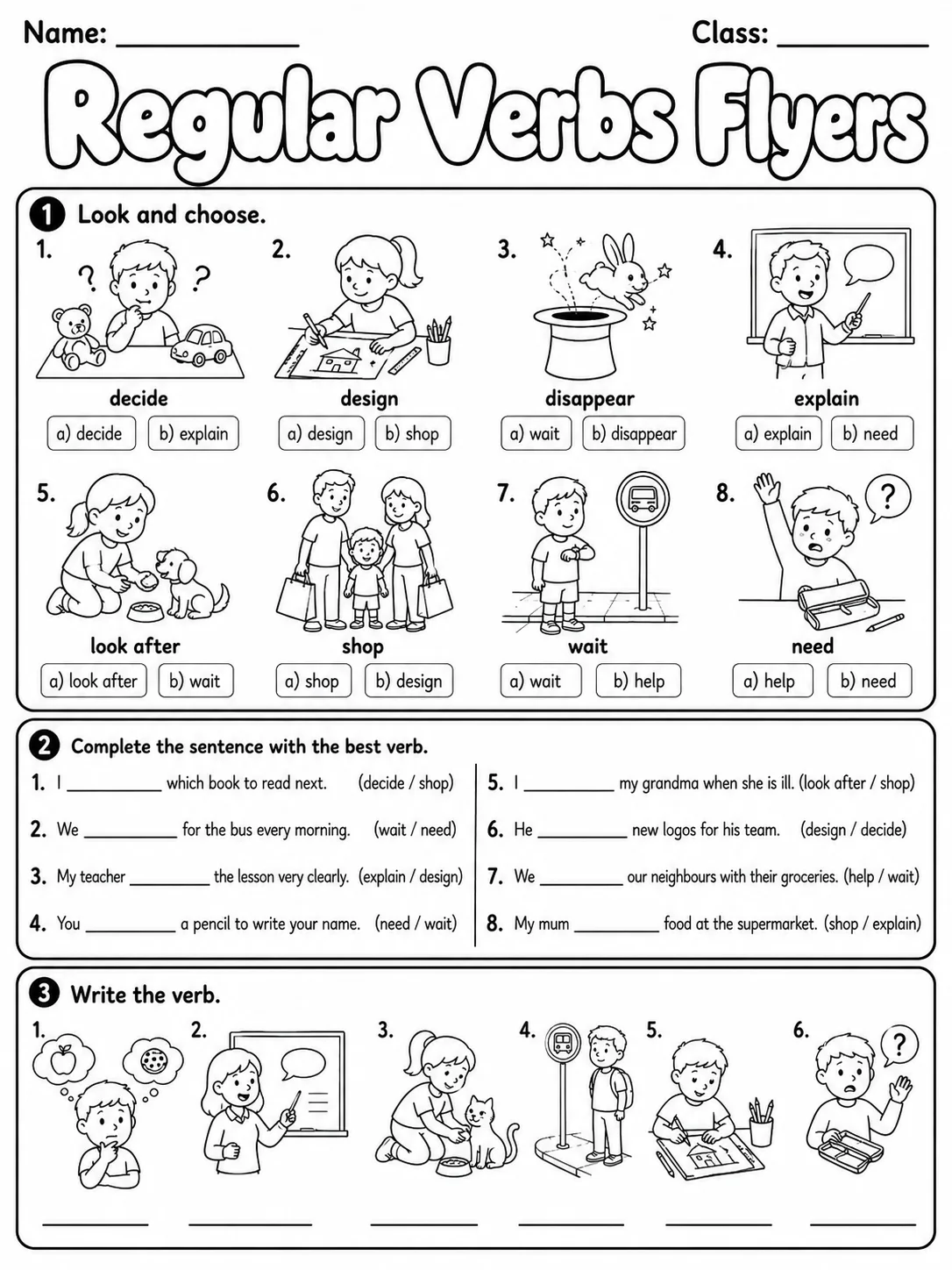 Regular Verbs Flyers Vocabulary Worksheet Pack page 3 printable worksheet preview