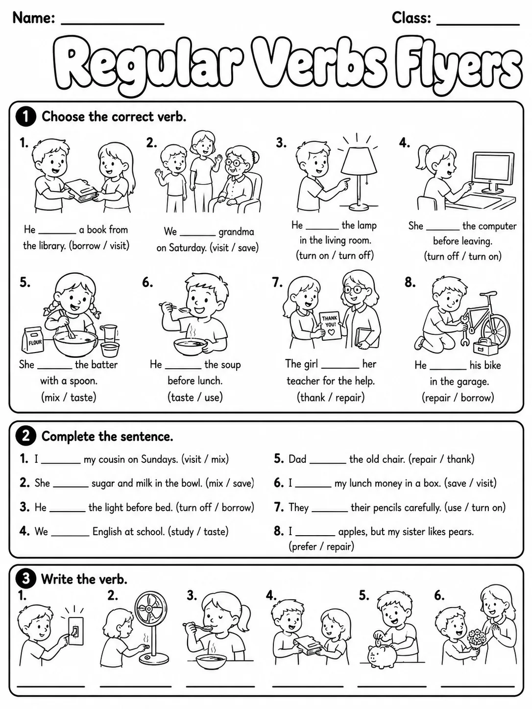Regular Verbs Flyers Vocabulary Worksheet Pack page 4 printable worksheet preview
