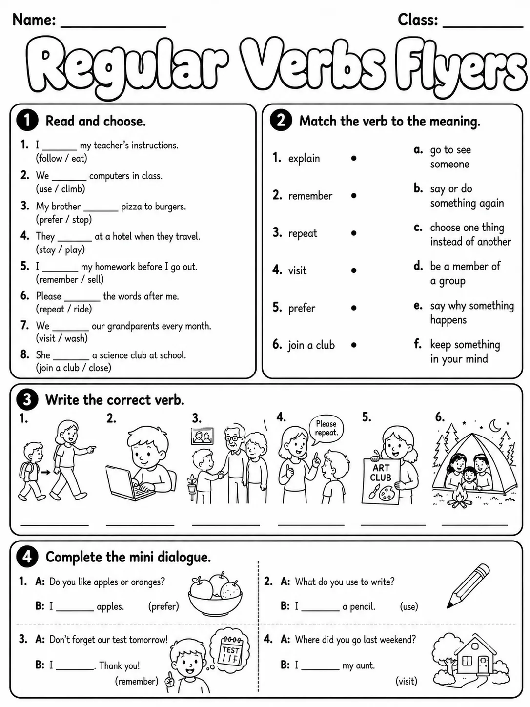 Regular Verbs Flyers Vocabulary Worksheet Pack page 5 printable worksheet preview