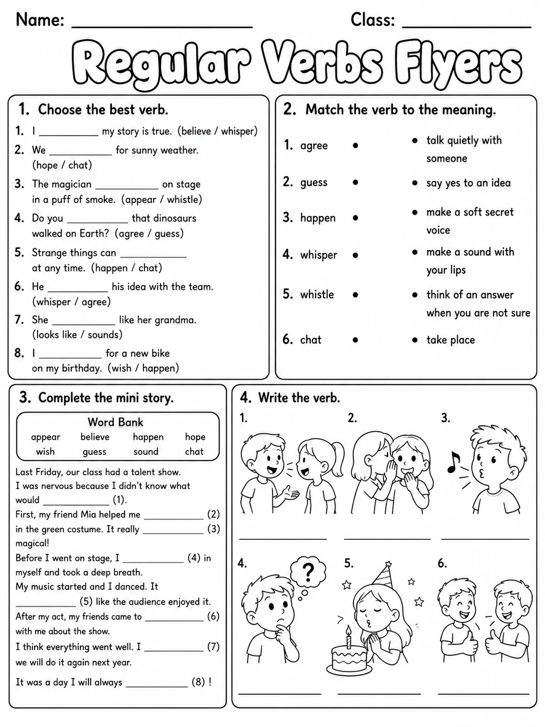 Regular Verbs Flyers Vocabulary Worksheet Pack page 6 printable worksheet preview