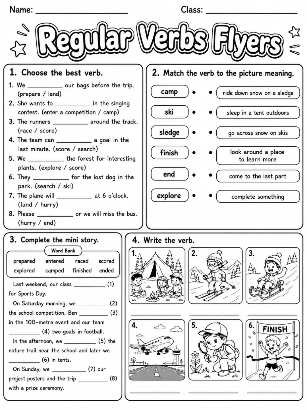 Regular Verbs Flyers Vocabulary Worksheet Pack page 7 printable worksheet preview