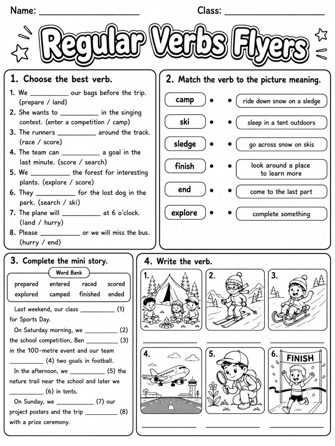 Regular Verbs Flyers Vocabulary Worksheet Pack page 7 printable worksheet preview
