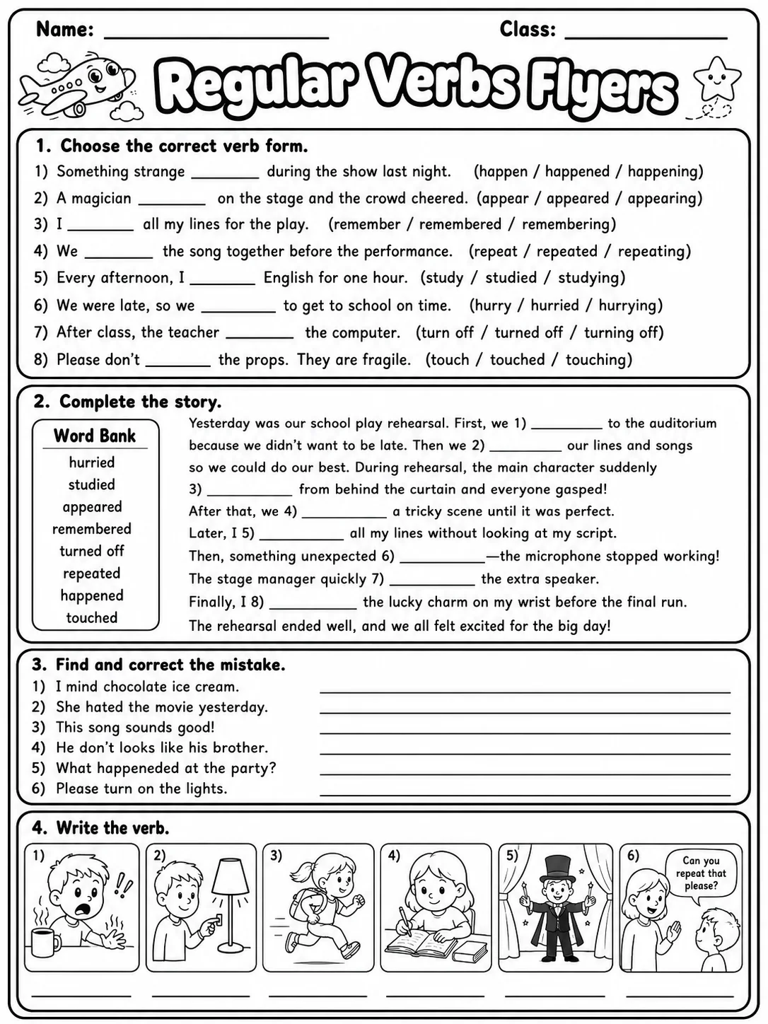 Regular Verbs Flyers Vocabulary Worksheet Pack page 9 printable worksheet preview
