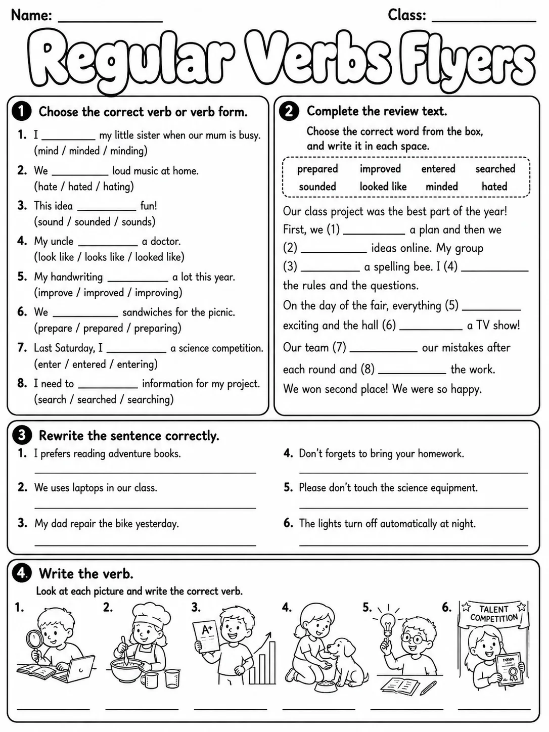 Regular Verbs Flyers Vocabulary Worksheet Pack page 10 printable worksheet preview