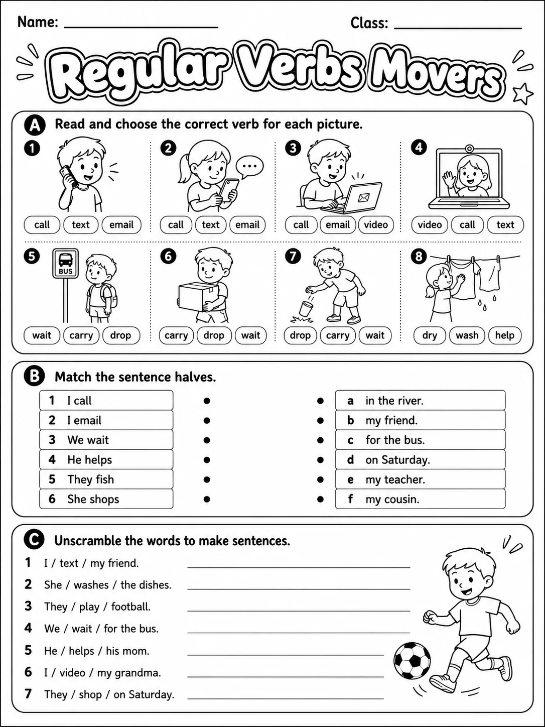 Regular Verbs Movers Vocabulary Worksheet Pack page 2 printable worksheet preview