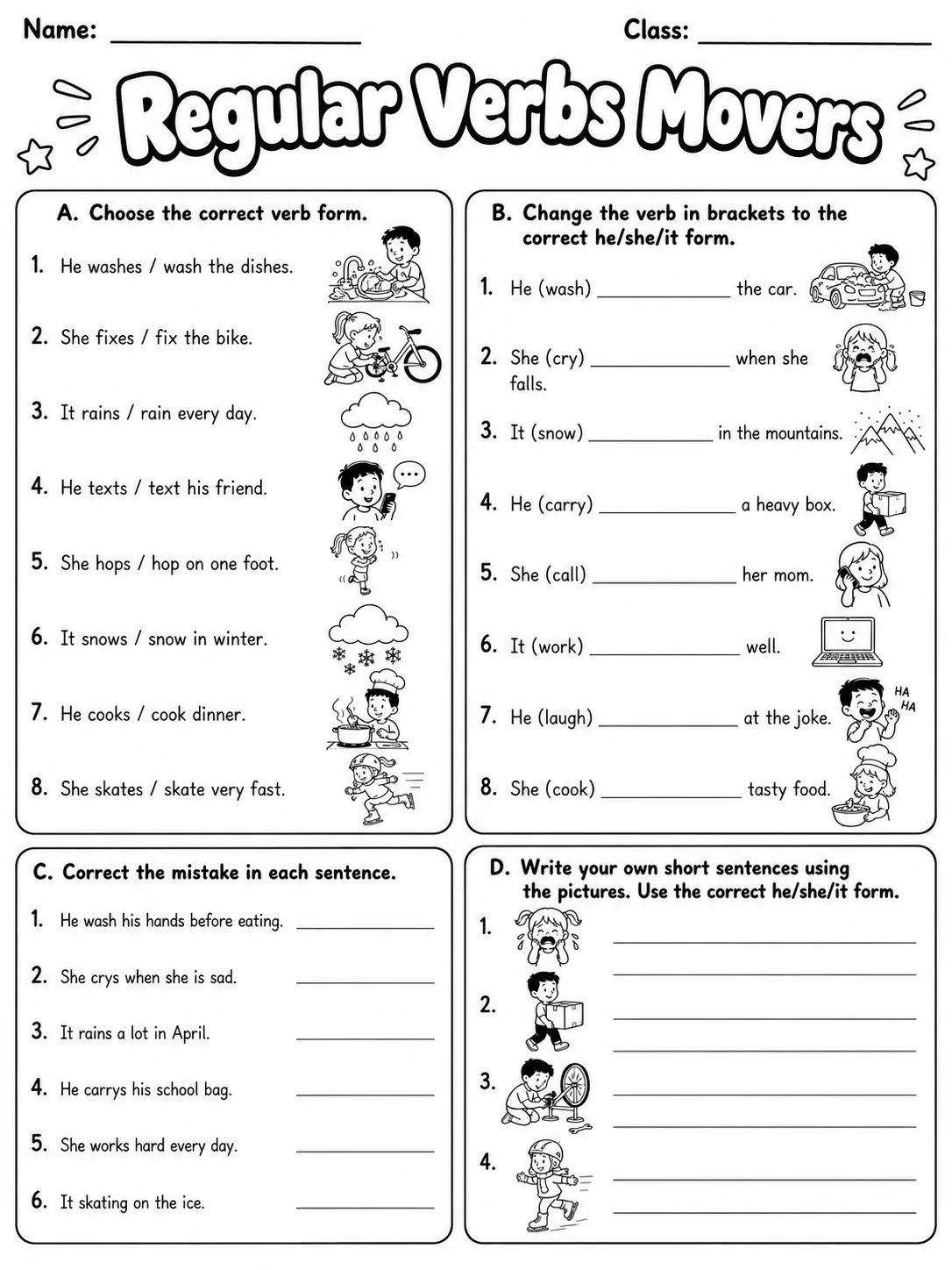 Regular Verbs Movers Vocabulary Worksheet Pack page 5 printable worksheet preview