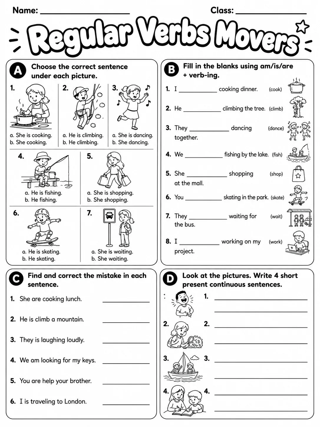 Regular Verbs Movers Vocabulary Worksheet Pack page 7 printable worksheet preview