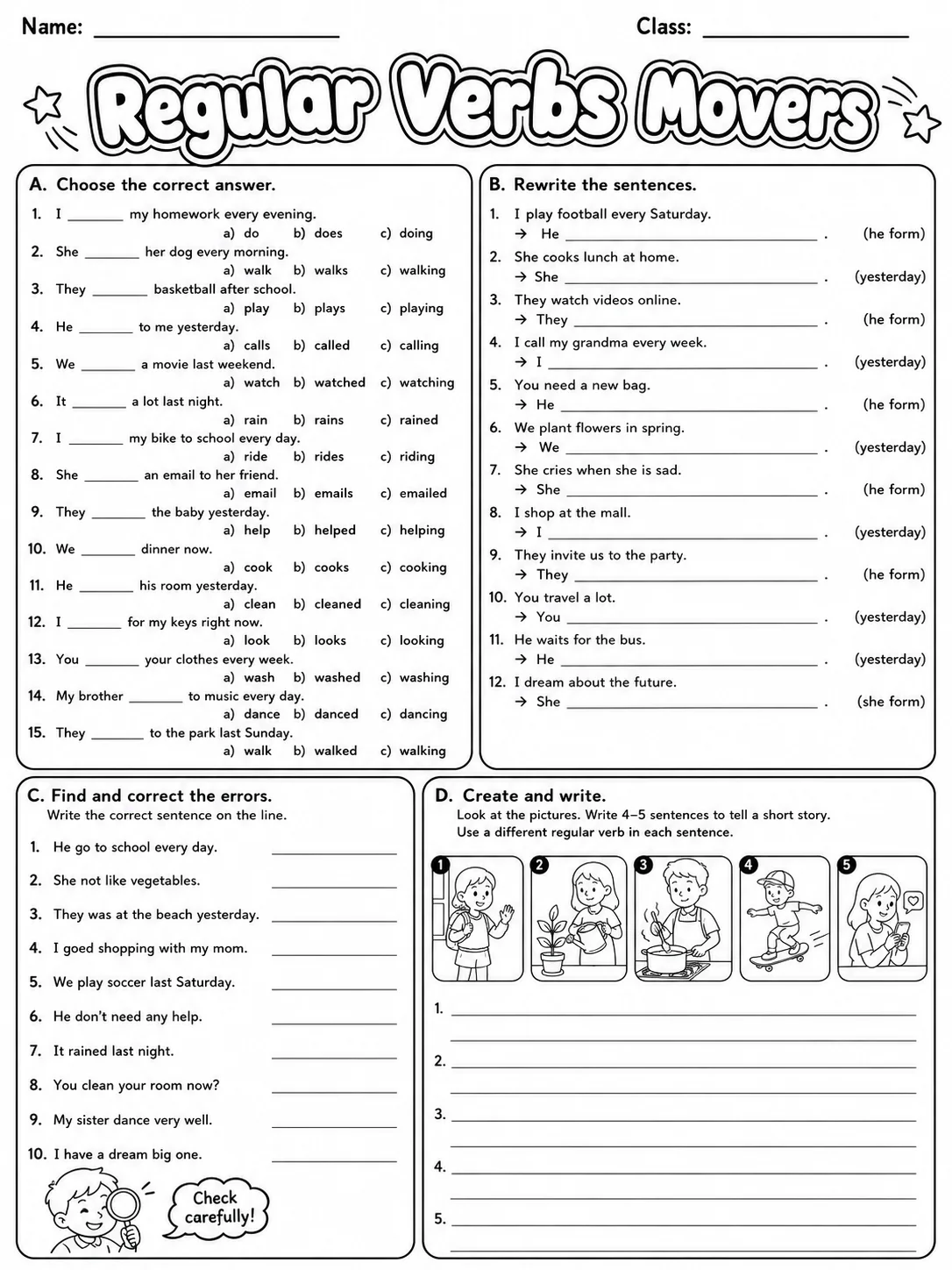 Regular Verbs Movers Vocabulary Worksheet Pack page 10 printable worksheet preview