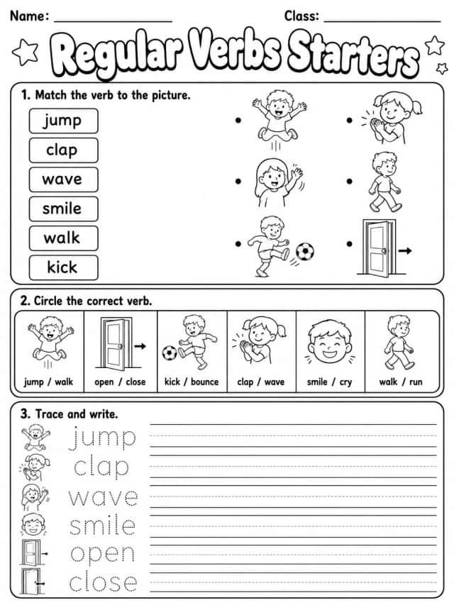 Regular Verbs Starters Vocabulary Worksheet Pack