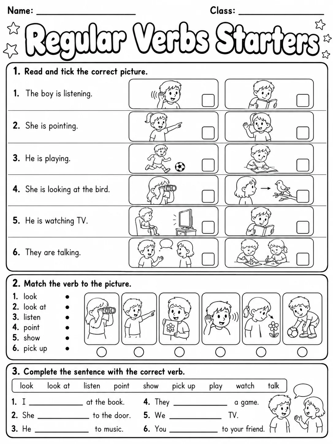 Regular Verbs Starters Vocabulary Worksheet Pack page 2 printable worksheet preview