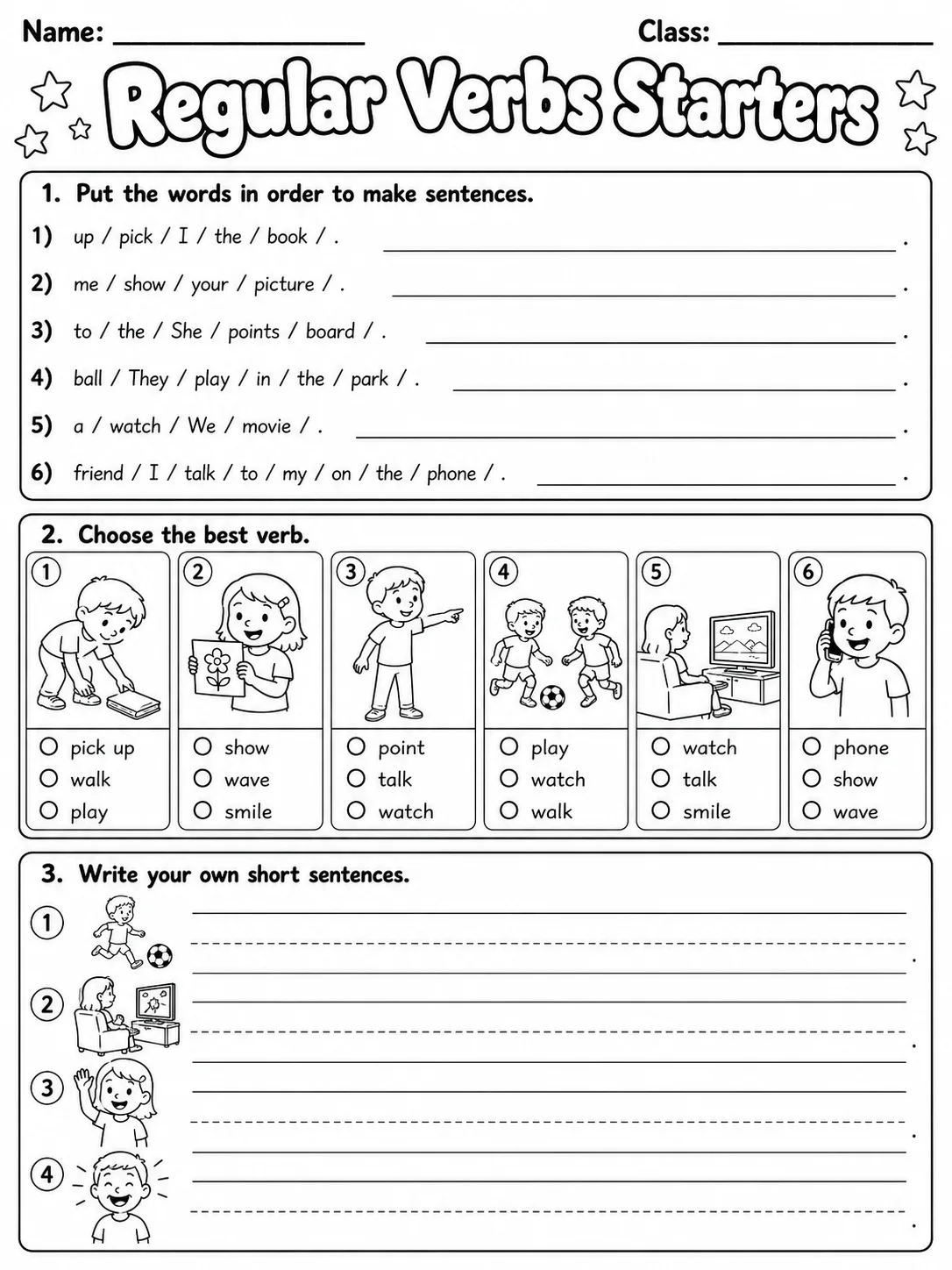 Regular Verbs Starters Vocabulary Worksheet Pack page 5 printable worksheet preview