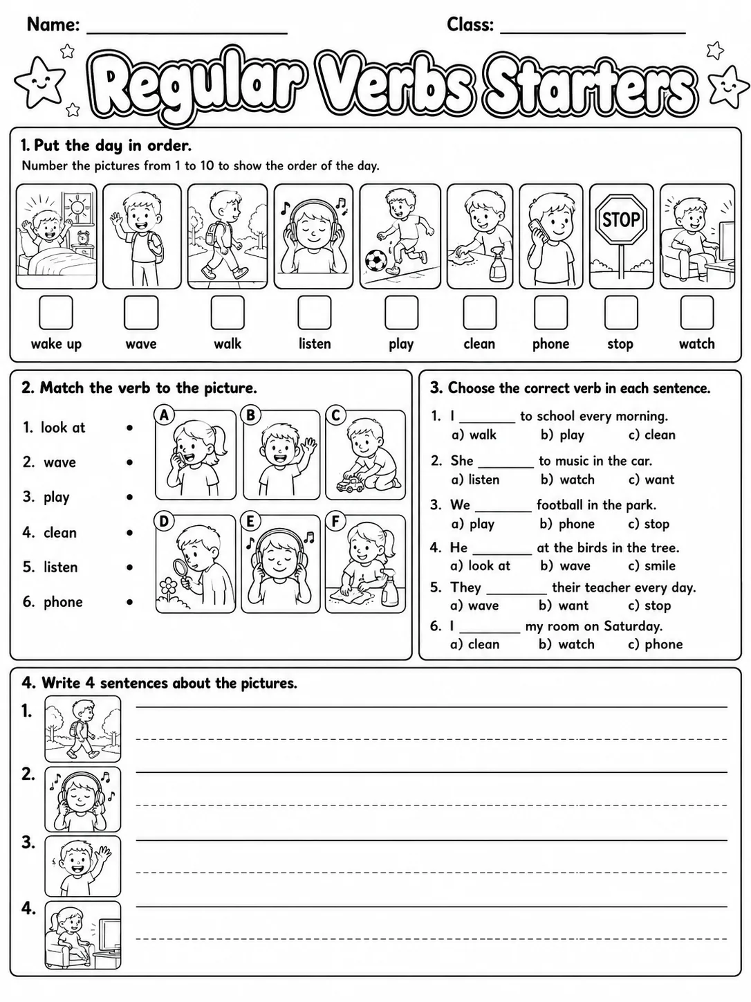 Regular Verbs Starters Vocabulary Worksheet Pack page 9 printable worksheet preview