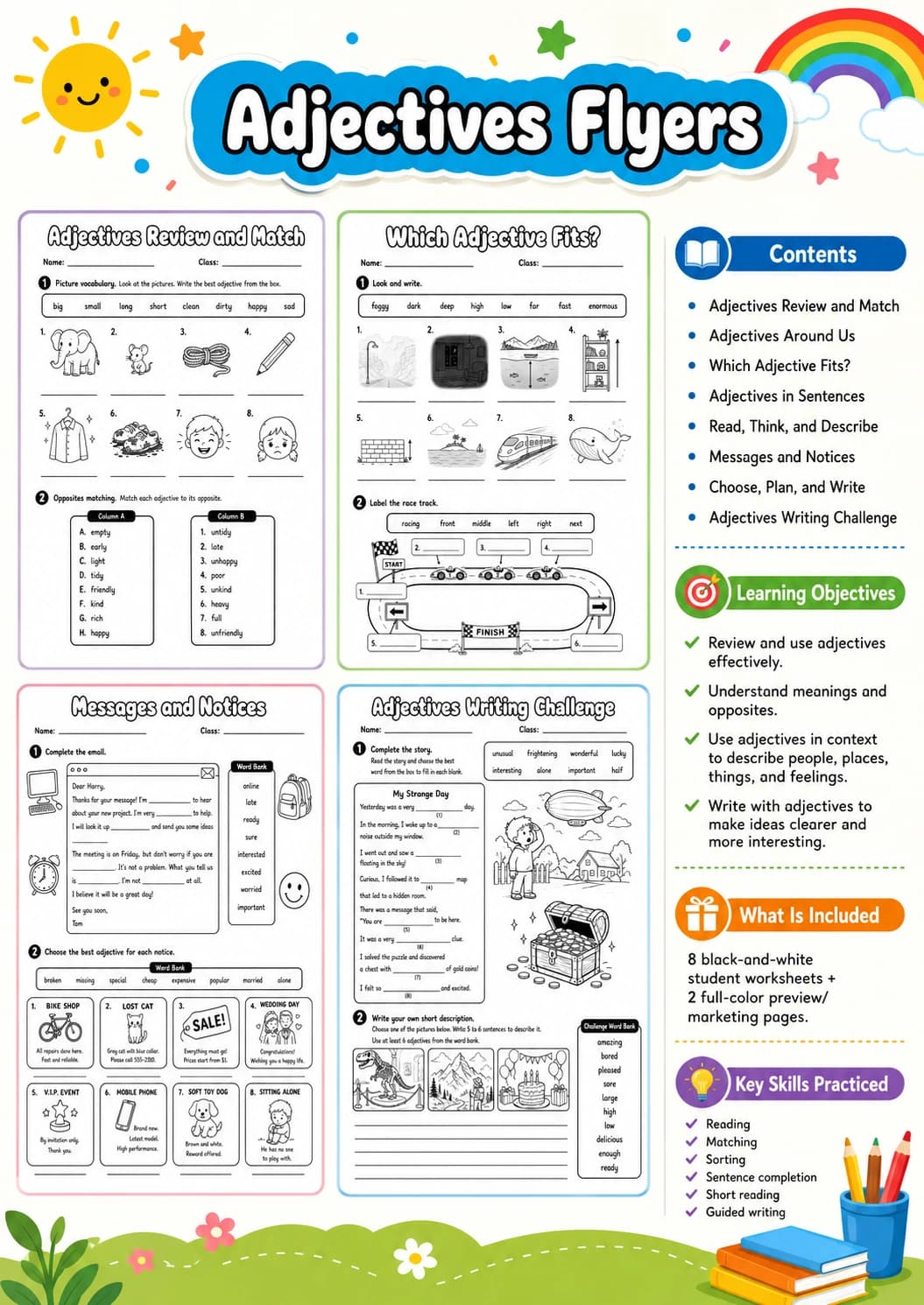 Adjectives Flyers Grammar Worksheet Pack page 3 printable worksheet preview