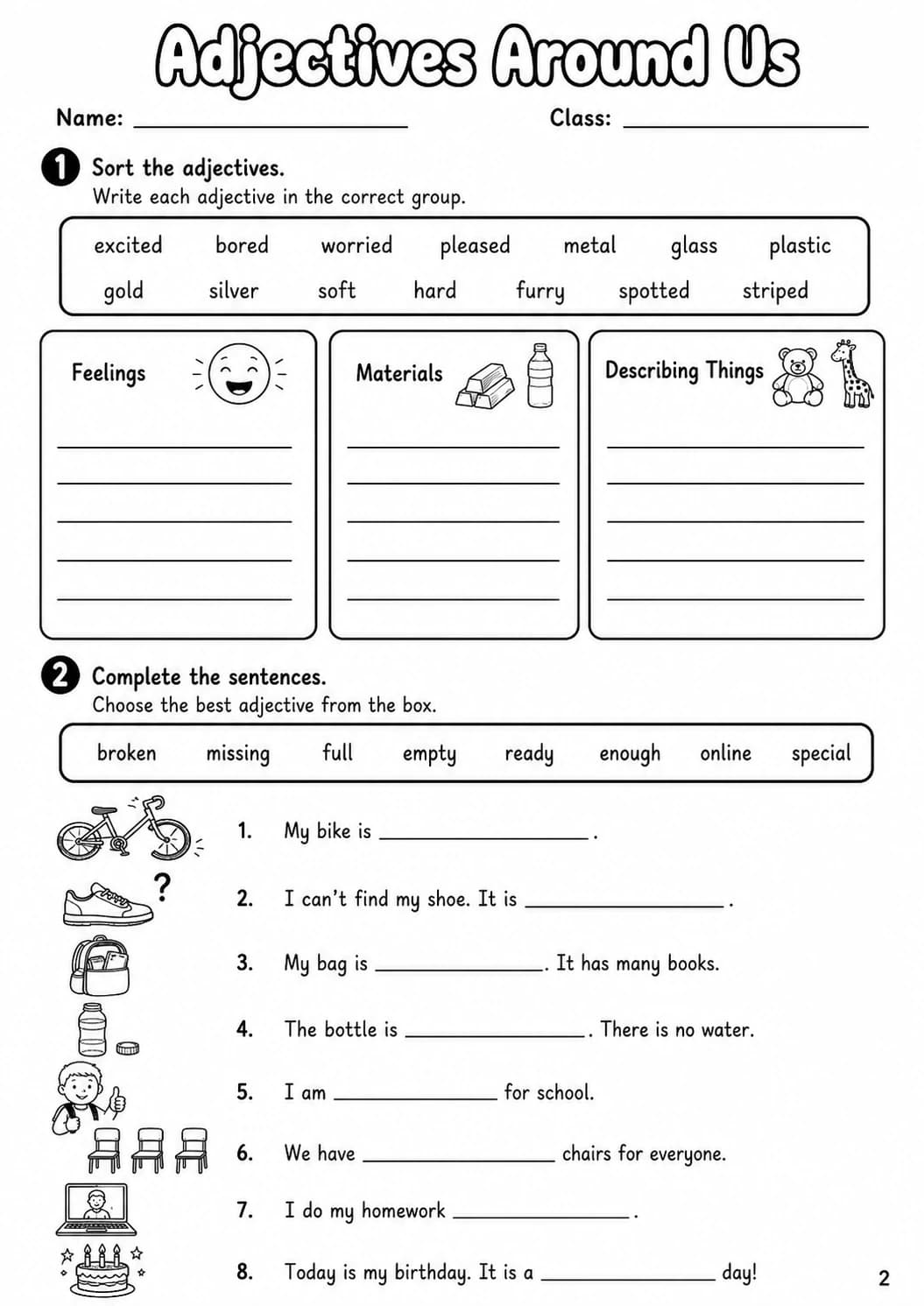 Adjectives Flyers Grammar Worksheet Pack page 4 printable worksheet preview