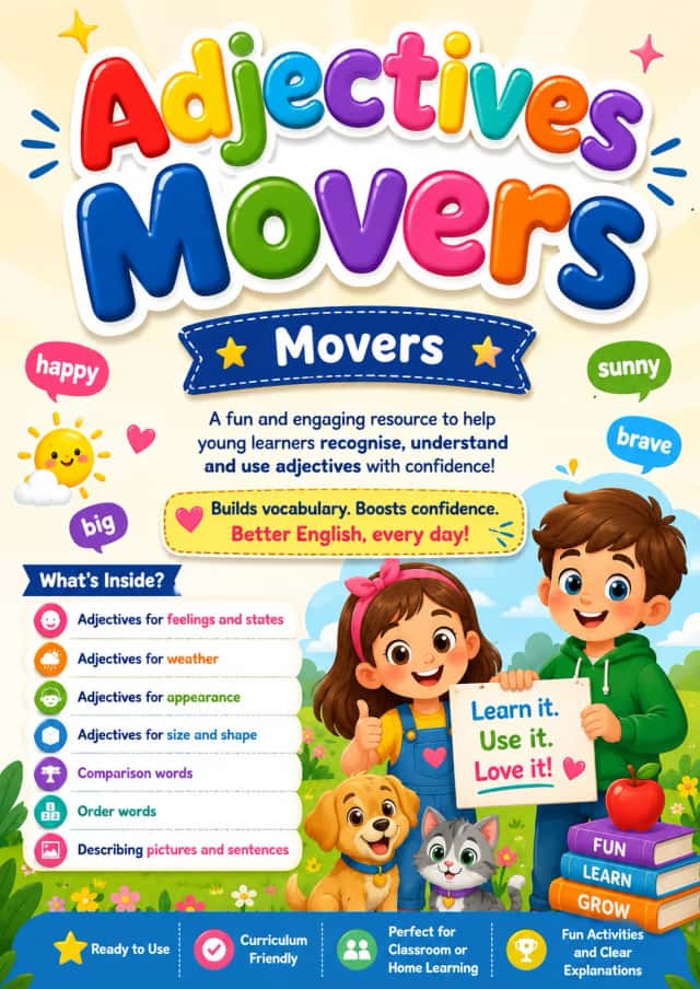 Adjectives Movers Grammar Worksheet Pack