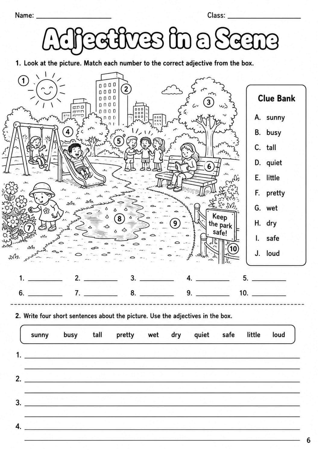 Adjectives Movers Grammar Worksheet Pack page 5 printable worksheet preview