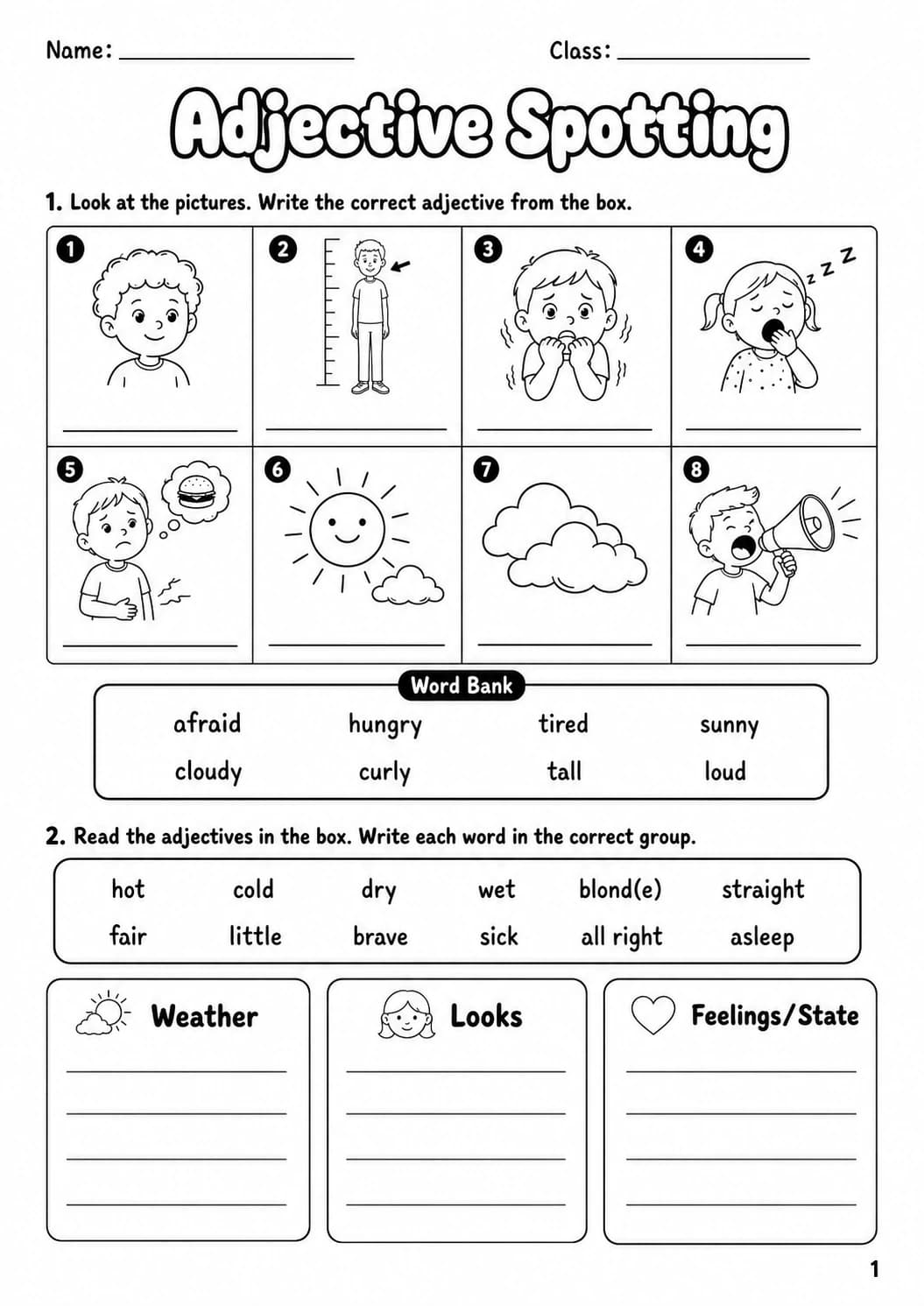 Adjectives Movers Grammar Worksheet Pack page 7 printable worksheet preview