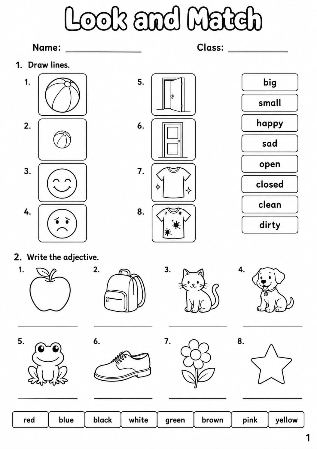 Adjectives Starters Grammar Worksheet Pack page 3 printable worksheet preview