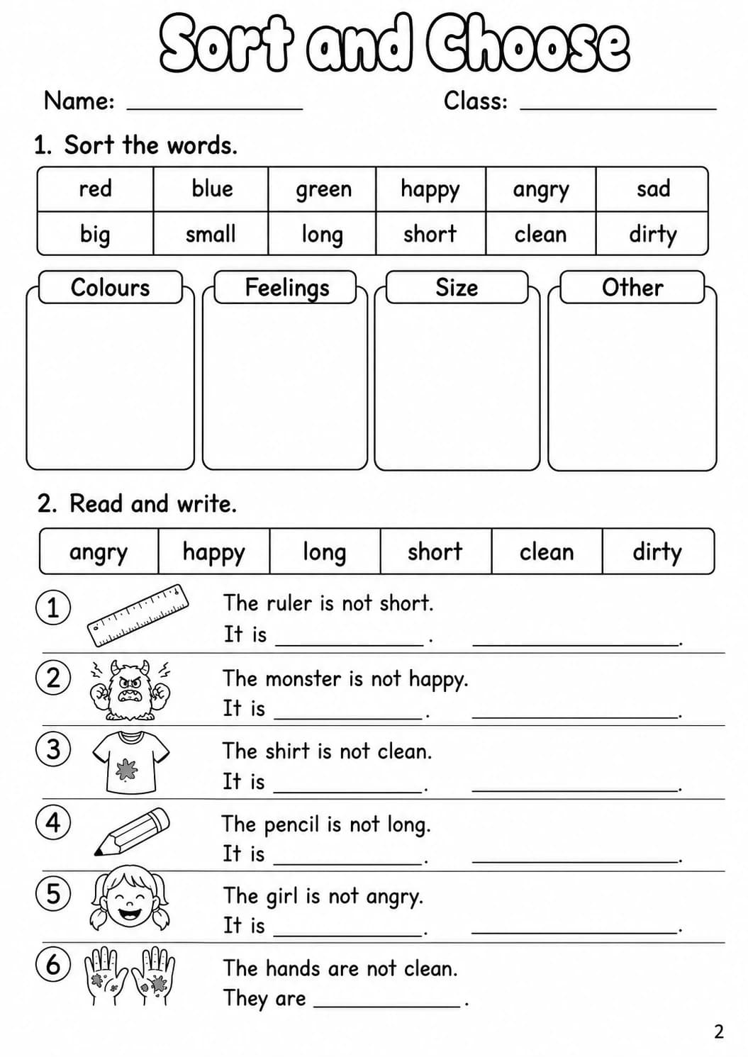 Adjectives Starters Grammar Worksheet Pack page 4 printable worksheet preview