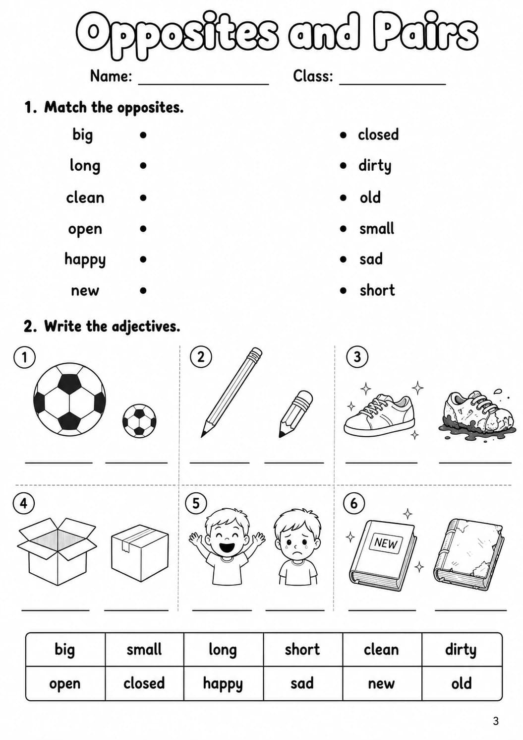 Adjectives Starters Grammar Worksheet Pack page 5 printable worksheet preview