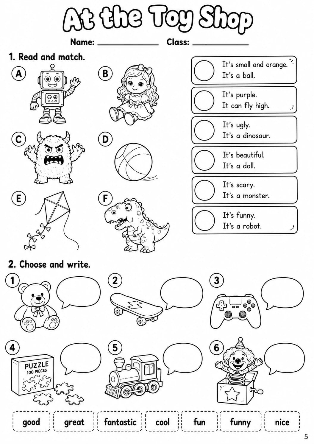 Adjectives Starters Grammar Worksheet Pack page 7 printable worksheet preview