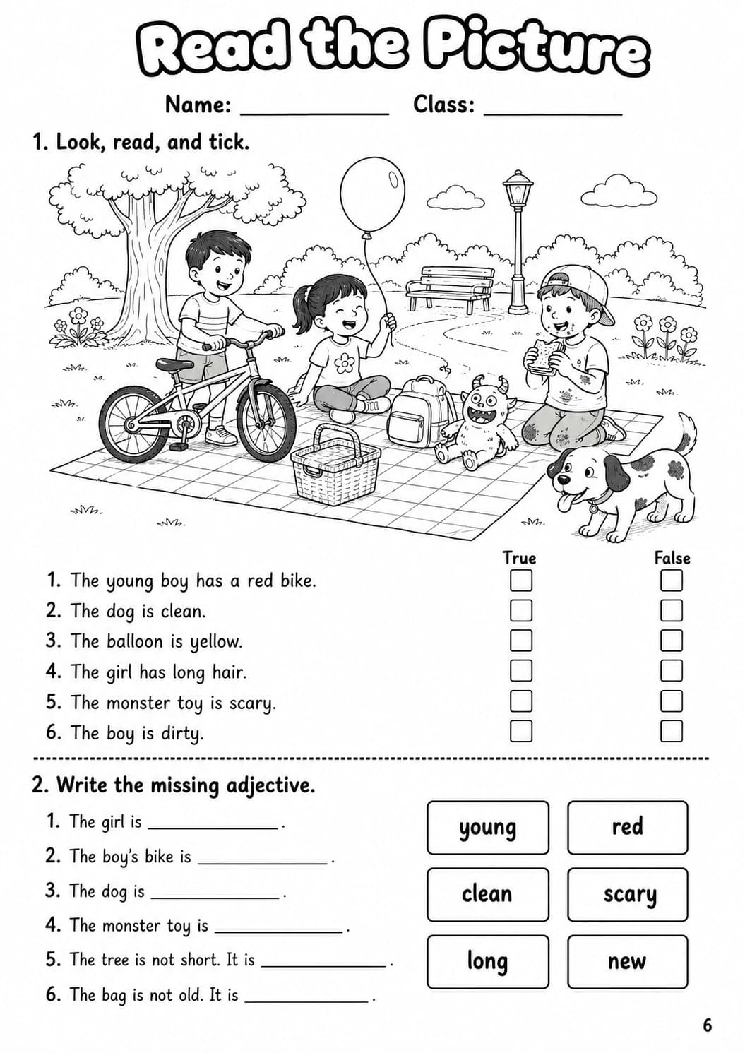 Adjectives Starters Grammar Worksheet Pack page 8 printable worksheet preview