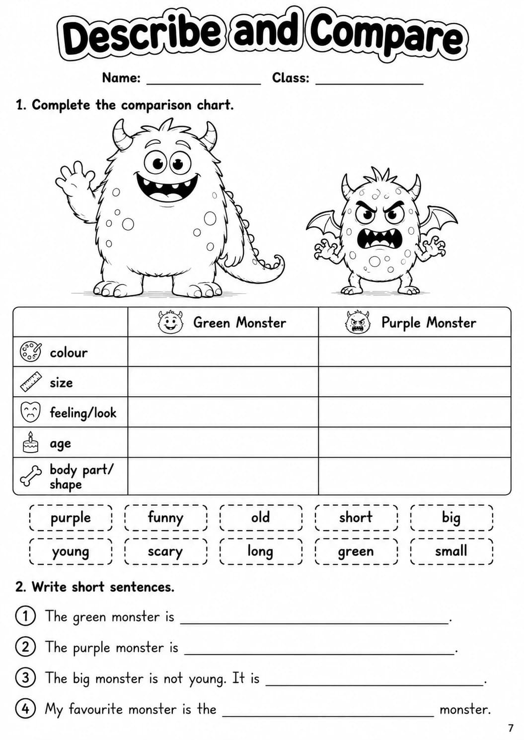 Adjectives Starters Grammar Worksheet Pack page 9 printable worksheet preview