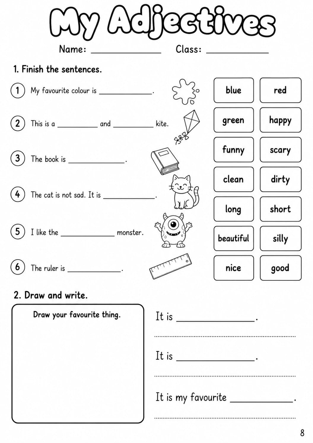 Adjectives Starters Grammar Worksheet Pack page 10 printable worksheet preview