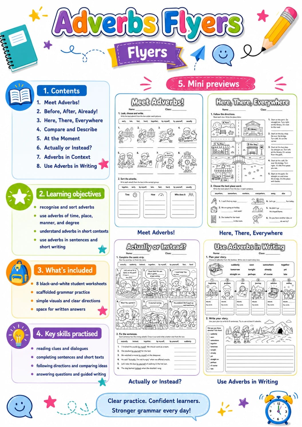 Adverbs Flyers Grammar Worksheet Pack page 2 printable worksheet preview