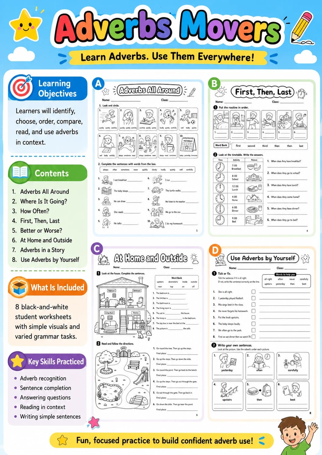 Adverbs Movers Grammar Worksheet Pack page 2 printable worksheet preview